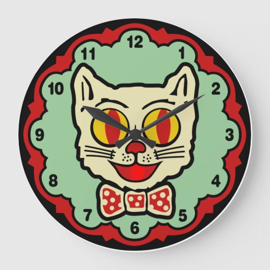Cat Design Wall Clock Grote Klok (Voorkant)