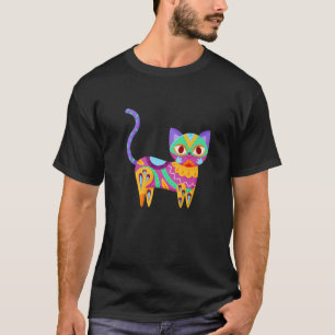 Cat Dia de los Muertos Colorful Day of Dead Sugar T-shirt