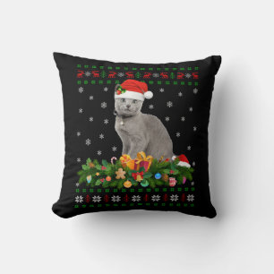 Cat Dierenvriend Santa Hat Oegaal Russisch Blauwe Kussen