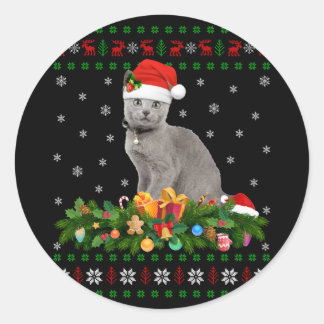 Cat Dierenvriend Santa Hat Oegaal Russisch Blauwe  Ronde Sticker