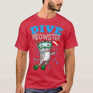 Cat Diver Meowster Scuba duikend onder vlag T-shirt