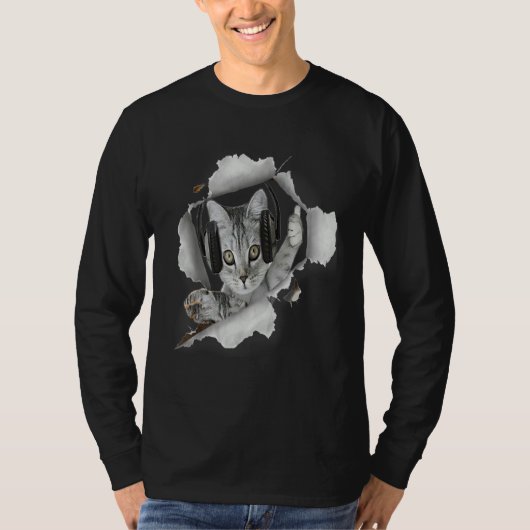 Cat Dj Torn Cloth T-shirt (Voorkant)