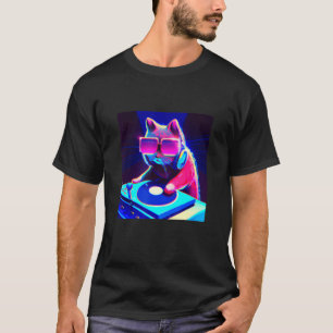 Cat DJ Vaporwave Aesthetische Mannen jongens meisj T-shirt