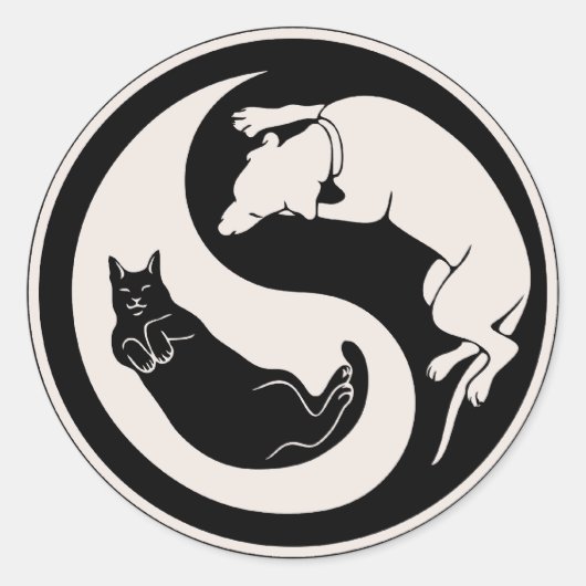 Cat-Dog Yin-Yang Ronde Sticker (Voorkant)