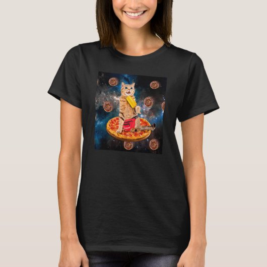 Cat Donut Riding Pizza Eating Ice Cream Galaxy Spa T-shirt (Voorkant)