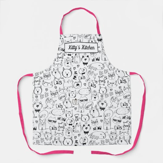 Cat Doodles, Funny Black and White Katten Pattern Schort (Voorkant)