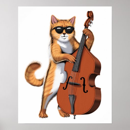 Cat Double Bass Player Poster (Voorkant)