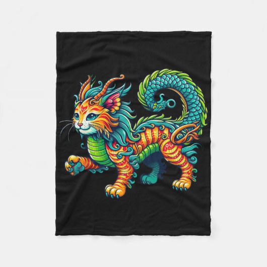 Cat Dragon Happy Chinese New Year 2024 Womens Mens Fleece Deken (Voorkant)