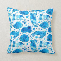 Cat Dream Stars Waterverf Cats Pattern Blue White