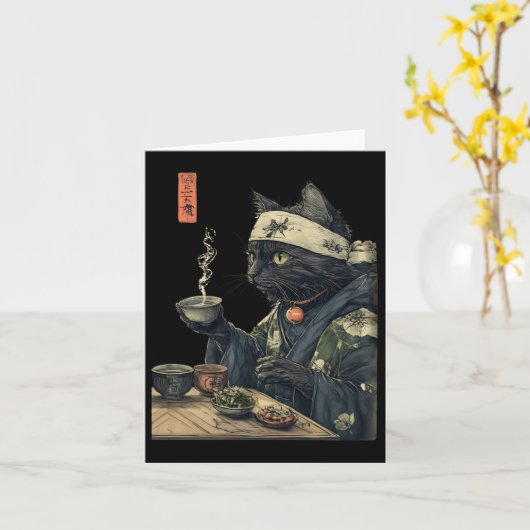 Cat Drink Tea Japanese Tea Ceremony Art Print P Kaart (Gele Bloem)