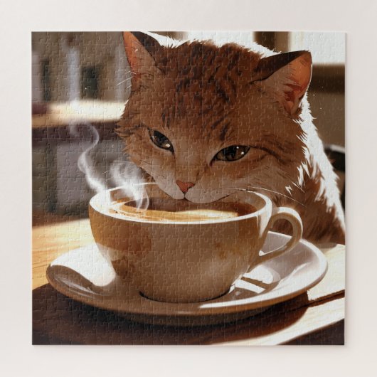 Cat drinking coffee from a cup legpuzzel (Verticaal)