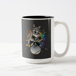 Cat Drummer-speeltrommel Tweekleurige Koffiemok
