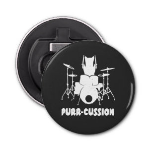 Cat Drummer Spint Cussion Funny Button Flesopener