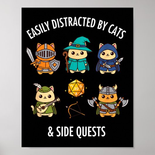 Cat Easily Distracted By Cat & Side Quests Rpg Poster (Voorkant)