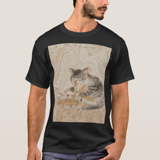 Cat eating Noodles T-shirt (Voorkant)