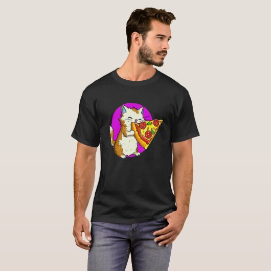Cat Eating Pizza Cat And Pizza Design T-shirt (Voorkant volledig)