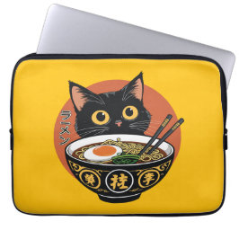 Cat eating ramen  laptop sleeve