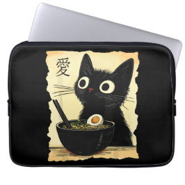 Cat eating ramen  laptop sleeve