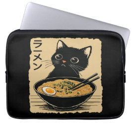 Cat eating ramen  laptop sleeve