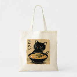 Cat eating ramen  tote bag