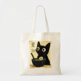 Cat eating ramen  tote bag
