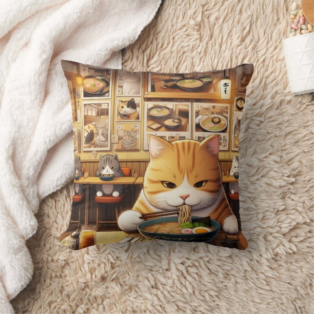 Cat Eating Ramen v1 Kussen (Deken)