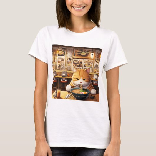 Cat Eating Ramen v1 T-shirt (Voorkant)