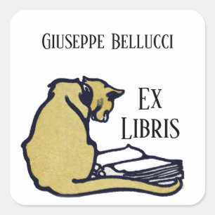  Cat en Boek Ex Libris Boekplaat Sticker