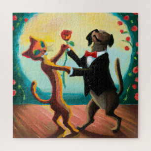 Cat en Dog Dansende Tango in Dance Club, AI Art Legpuzzel