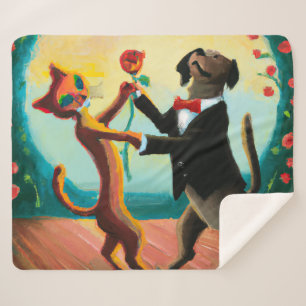 Cat en Dog Dansende Tango in Dance Club, AI Art Sherpa Deken