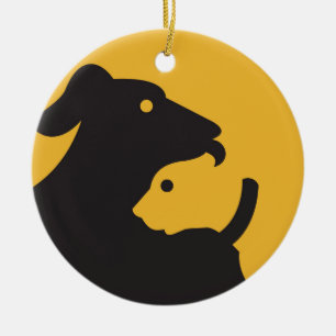 Cat en Dog Silhouette Keramisch Ornament