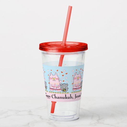 Cat en Mouse Happy Hanukkah Acryl Drinkbeker (Achterkant)