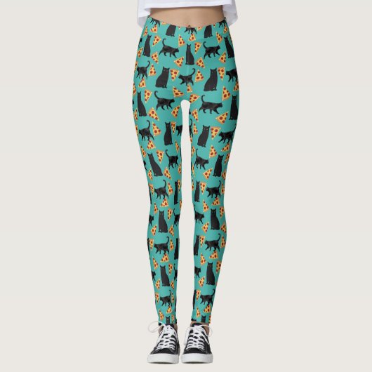 Cat en pizza grappig patroon leggings (Voorkant)