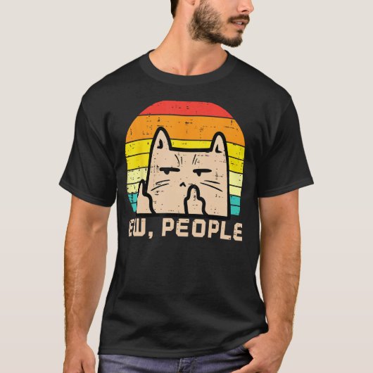 Cat Ew People Sunset Retro Anti Social Introvert M T-shirt (Voorkant)