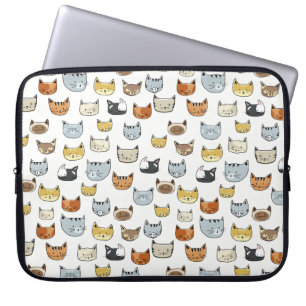 Cat Face Doodle Patroon Laptop Sleeve
