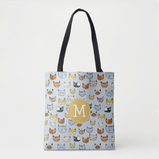 Cat Face Doodle Patroon Tote Bag (Voorkant)