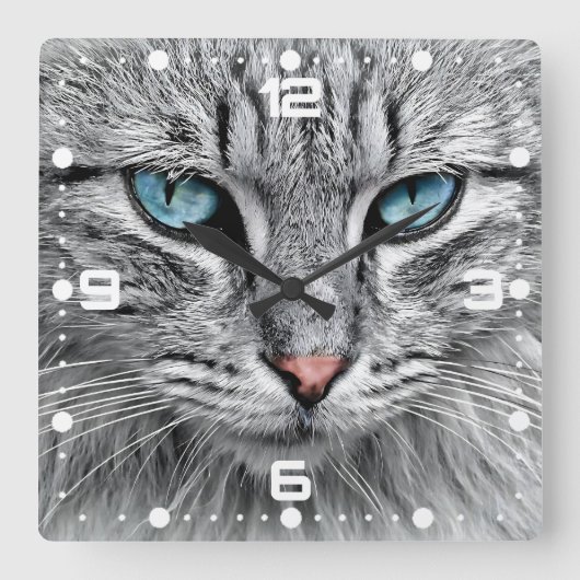 Cat Face Fractal Design-10682 Vierkante Klok (Voorkant)