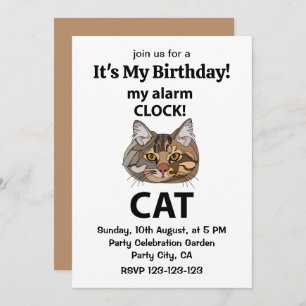 Cat Face My Alarm Clock Tabby Cat Birthday Kaart