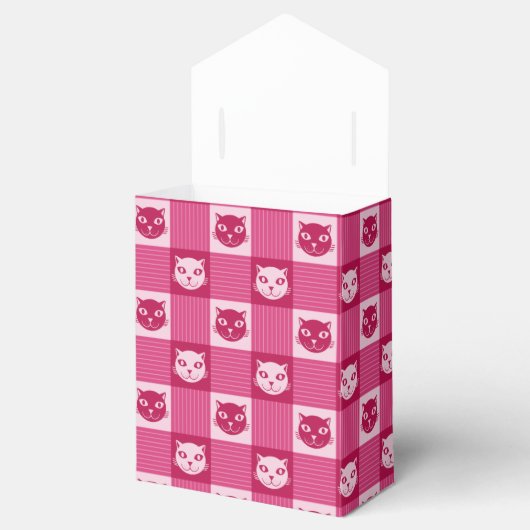 Cat Face Pink Gingham Pattern Cute Bedankdoosjes (Geopend)