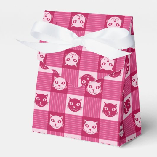 Cat Face Pink Gingham Pattern Cute Bedankdoosjes (Voorkant Zijde)