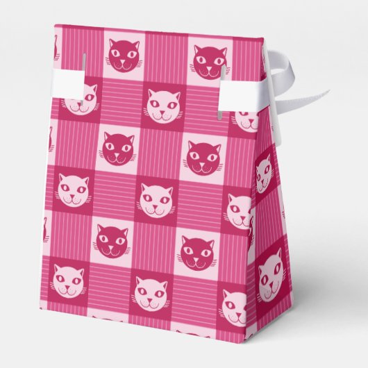 Cat Face Pink Gingham Pattern Cute Bedankdoosjes (Achterkant)
