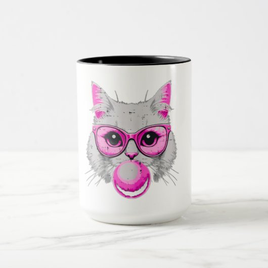Cat Face Pink Glasses Bubble Gum Mok (Midden)
