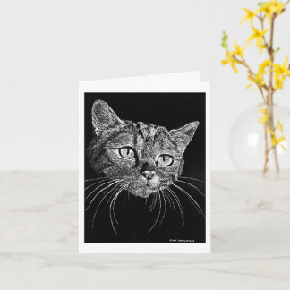 Cat Face Scratch Board Drawing card   Kaart