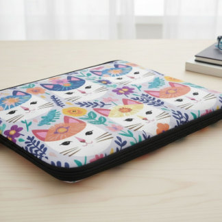 Cat Faces And Flowers  Laptop Sleeve
