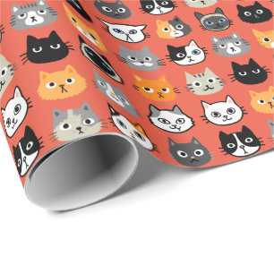 Cat Faces Patroon   Cool Kitty Cat Lover's Cadeaupapier