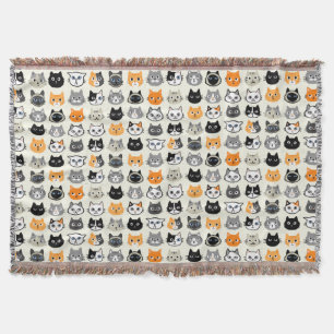 Cat Faces Patroon   Cool Kitty Cat Lover's Deken