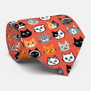 Cat Faces Patroon Cool Kitty Cat Lover's Red Stropdas