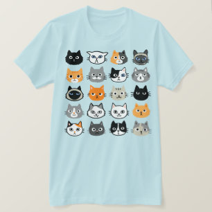Cat Faces Patroon Cool Kitty Cat Lover's T-shirt
