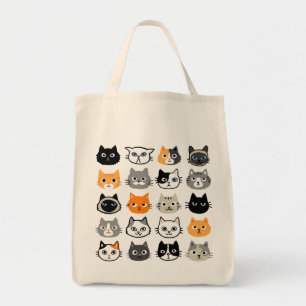 Cat Faces Patroon Cool Kitty Cat Lover's Tote Bag