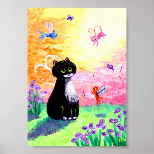 Cat Fairies Angels Tuxedo Black Creationarts Poster (Voorkant)